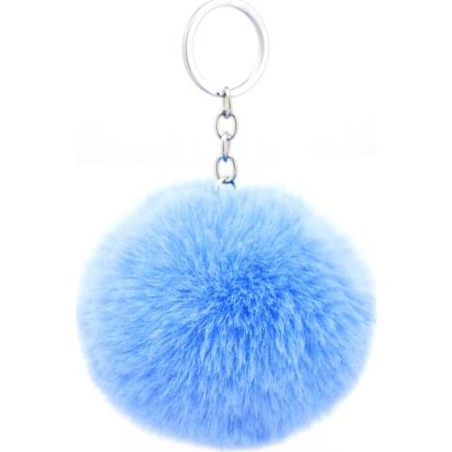 8CM Cute Fluffy Rabbit Fur Ball Pom Pom Keychain Women Bag Charms Trinket Keyring Bunny Fur Pompon Key Chain Wedding Party Gift