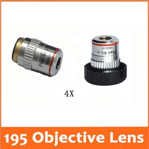 4X L=195 Plan Achromatic Bio-Microscope Biological Microscope Objective Lens with Thread Diameter 20.2x0.705 for Medical Science