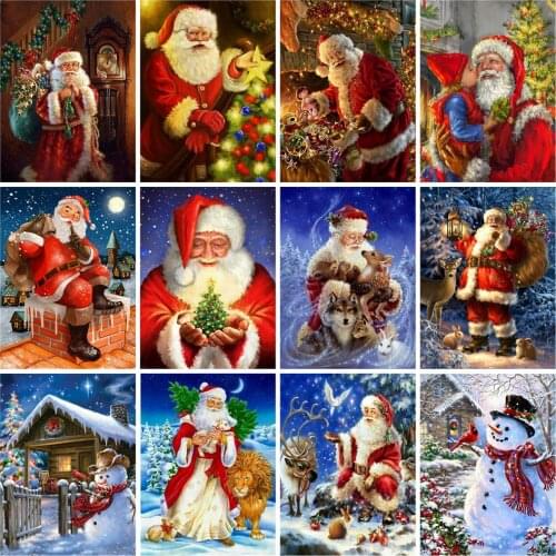 Huacan 5d Diamond Painting Full Square Santa Claus Christmas Diamond Embroidery Mosaic Snowman Portrait Winter Beaded Pictures