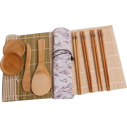 Bamboo Sushi Making Tool Set Includes Rolling Mat Chopsticks Rice Paddle Spreader Sauce Dishes For Sushi Loves And Family