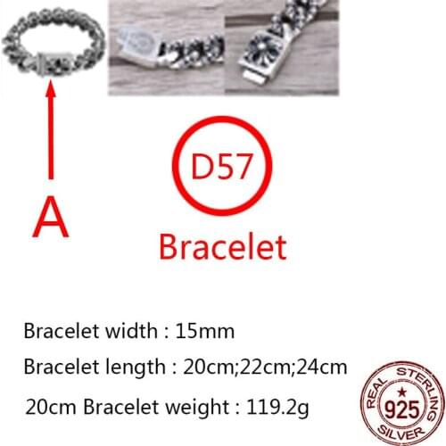 D57 S925 sterling silver bracelet personality retro fashion punk hip-hop style cross flower design couple domineering style