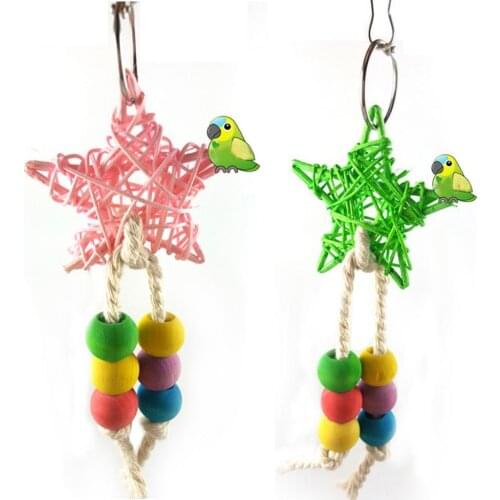Colorful Bead Bird Five-Point Star Shape Cage Swing Chewing Climbing Parrot Toy Transparent Color Round Star Design Ornament