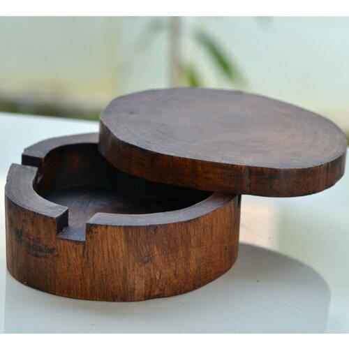 10cm Wooden Cigarette Ashtray with 360 Spinning Lid 3 Cigarettes Smoking Weed Cinder Table Decoration Smoking Ash Tray Case