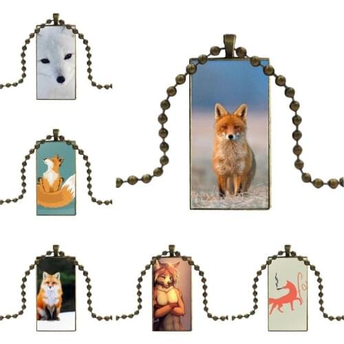 For Men Women Gift Animals Cute Fox For Ipod Touch Case Pretty Glass Pendant Necklace Handmade Half Pendant Rectangle Necklace