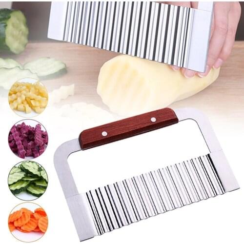 Potato Wavy Crinkle Chopping Knife Vegetable French Fry Cutter Wooden Handle Steel Blade Slicer Kitchen Cutting Tools Gadgets