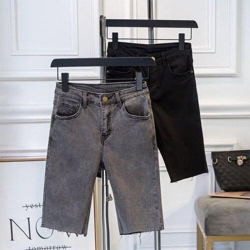 Super Fire Cycling Pants Summer High Waist Was Thin Elastic Jeans Package Hip Bottom Five Points Denim Shorts Korean Fashion D86