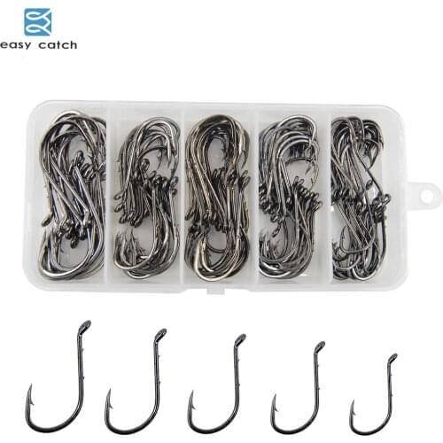 Easy Catch 120pcs/box size 1/0-5/0 high carbon Steel Fishing Hook Baitholder Barbed Fishhook Set ice fishing box equipment