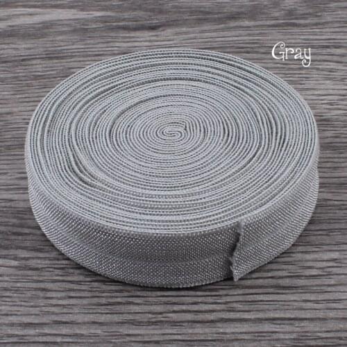 30yards/lot 5/8" (15mm) Gray Shiny Solid Fold Over Elastic Ribbon FOE for Kids Girls Elastic Headbands Hair Ties Hairbow