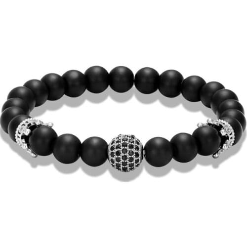 8mm ball elastic gold silver copper cz zircon cubic zirconia beads bohemian Yoga Bracelet agate Onyx Stone Bangles ft35