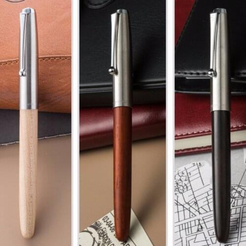 Jinhao Wood Barrel Financial Fountain Pen Tiger-Texture-Wood Stainless Steel Cap E/F/Bent Nib Smooth Writing Ink Gift Pens