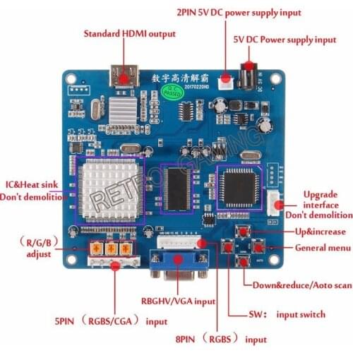 New Arrival CGA TO HDMI converter RGBS / CGA / EGA to HDMI converting Board PCB for HD LCD monitor arcade game cabinet machine