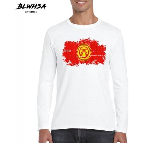 BLWHSA New Fashion Kyrgyzstan National Flag Nostalgic Style Printed T Shirt Mens Long Sleeve Tshirt MenS T-Shirt S-2XL