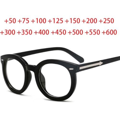 Black Round Eyewear Women Retro Big Optical Arrow Glasses Reading Men Clear Lens +0.5 +1.0 +1.5 +2.0 +2.5 To +6.0