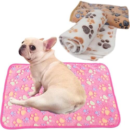 Paw Print Cute Soft Flannel Dog Pad Mat Puppy Cat Fleece Warm Coral Velvet Blanket Mattress Small Pets Cushion Home Rug Cover