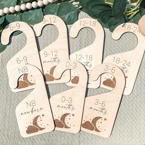 Set of 7 Moon and Stars Nursery Baby Closet Dividers Wooden Closet Divider