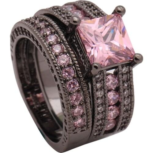 Pink finger Rings sets paved white cz zircon romantic classic girl luxury hot cheap 2016 design wedding Engagement Ring sets