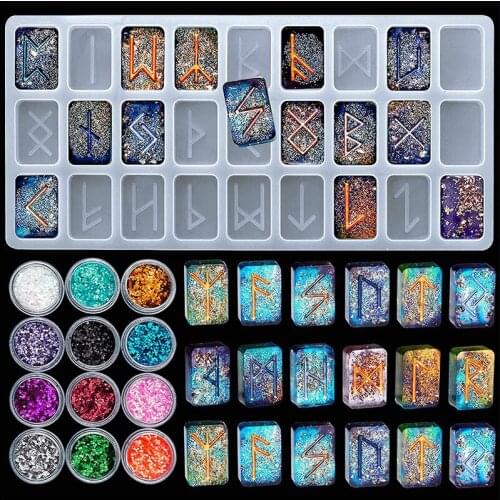 New Diy Epoxy Resin Rune Alphabet Silicone Mold Rune Divination Creative Game Dijiao Handmade Model
