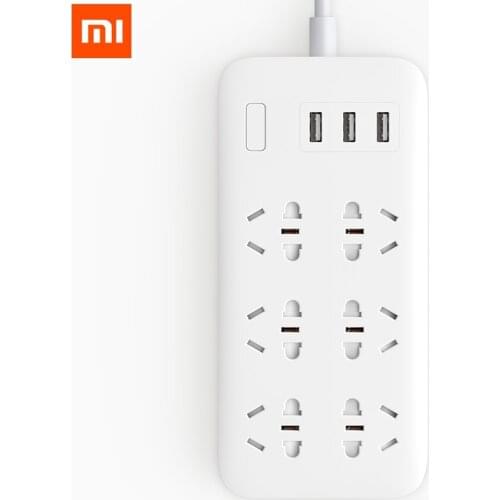 Original XiaoMi 6 Sockets with 3 USB Fast Charging 2.1A USB Smart Power Strip Power Plug Socket Charger Portable US UK EU AU