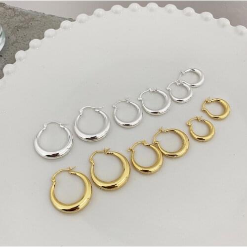 18K gold 20MM 25MM 30MM 1PAIR 100% Authentic 925 Sterling silver Oval Shape Geometric Hoop Huggie Earrings jEWELRY tle2152