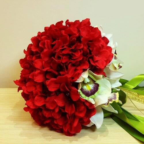 Romantic Wedding Flower Decoration DIY Handcraft Red Roses Orchid Bouquets Elegant Bridal Bouquets Satin Ribbon Bowtie Bunch