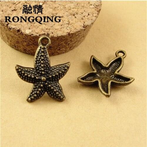 RONGQING 50pcs/lot Starfish Pendants 22*18MM Antique Bronze Bracelets Pendant Jewelry Accessories