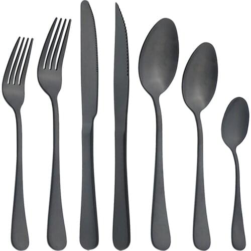 Steak Knives Dessert Forks Coffee Tea Spoon Dinnerware Matte Black Cutlery Set Stainless Steel Flatware Silverware Tableware Set