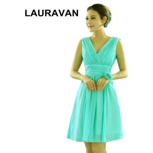 Classy fashionable turquoise green plus size knee length girls sexy V neck chiffon prom dress party club dresses xxxl