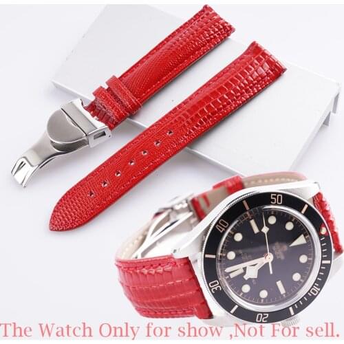 CARLYWET 20mm Red Genuine Leather Replacement Wrist Watchband Strap Belt Loops Bracelets For Rolex Tudor Black Bay 58 Seiko SKX