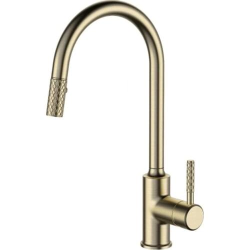 Kitchen Sink Faucets Solid Brass Pull Out Spray Nozzle Hot & Cold Single Handle Rotating Kitchen Sink Mixer Taps Brushed Gold