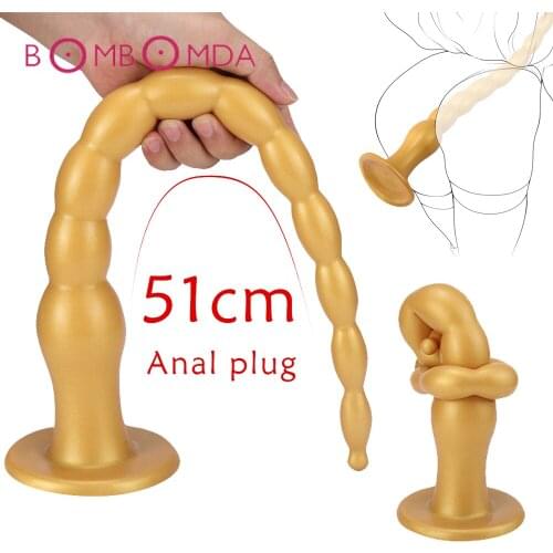 Super Long Dildo Soft Silicone Anal Plug In-depth G Spot Stimulation Gold Butt Plug Anal Stick Long Dildo Sex Toy For Women Men