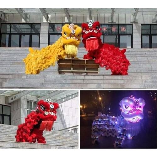 Handmade Led Light Wool Lion Dance MASCOT Costume Wool Chinese Folk Art Southern Lion Two Adults Cosplay Party Advertising Dress