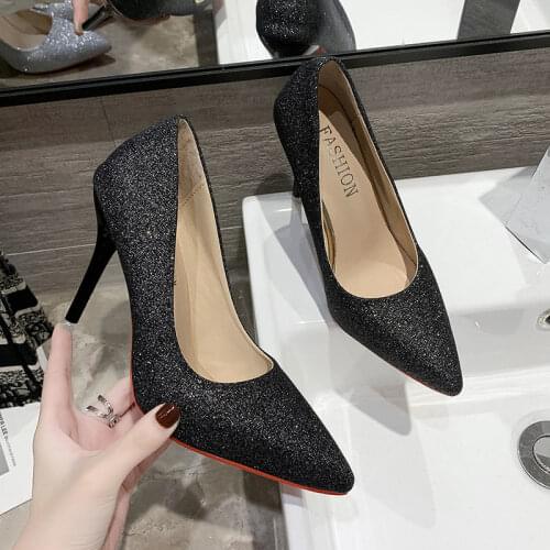 Size 35-44 Large Size New Womens Sexy Sequined Stiletto High Heels Nightclub Pumps Temperament Wedding Shoe Dress Shoes