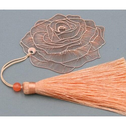 Creative Rose Flower Bookmark Cute Pendant Tassel Metal Art Exquisite Book Mark Page Folder Office School Supplies Stationery