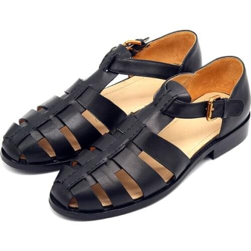 High top shoes for men fashion retro men sandals genuine leather summer casual black rome shoes