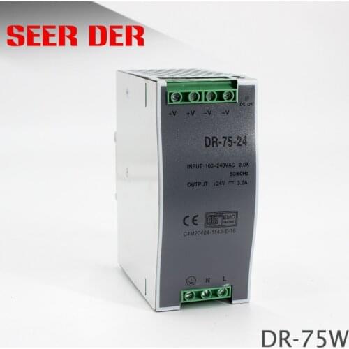 High quality SMPS 110v 220v ac to 24v dc transformer DR-75-24 din rail PSU 75w 24v 3a power supply unit