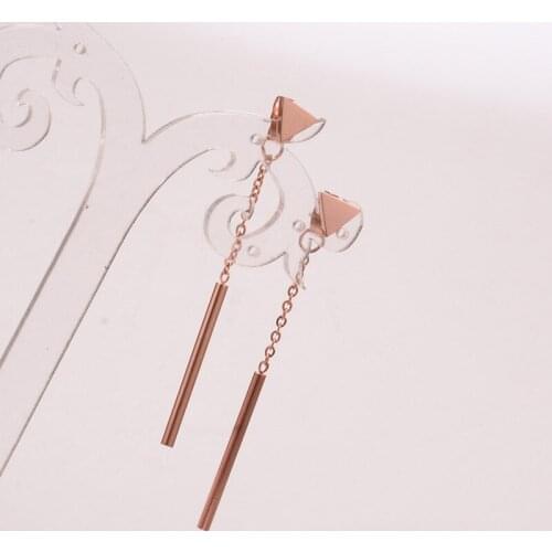 Vintage boucles d oreille femme Rose Gold Color Triangle Hanging Round Bar Chains Long Earrings For Women Stainless Steel Gifts