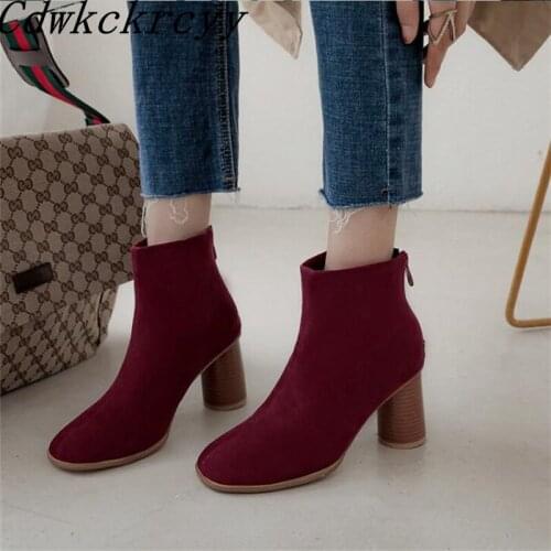 Women Boots winter New pattern fashion Suede Round heel Women Boots Simplicity Cashmere Keep warm Martin boots size 34-46