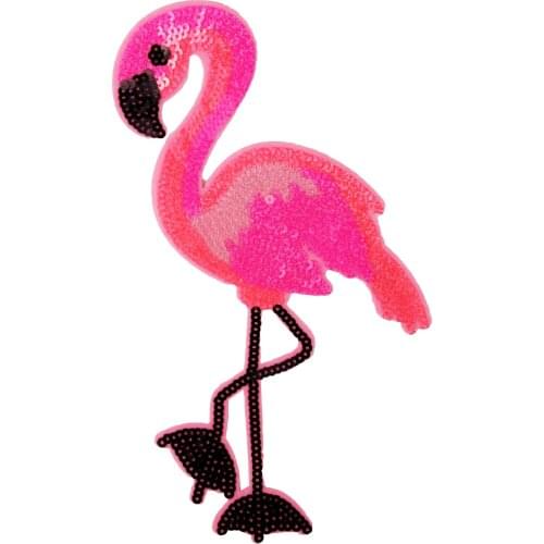 1pc High Quality Rose Sequins Flamingo Embroidered Iron on Patch Clothing Badge Sticker Stripes Applique Accessories Decoration