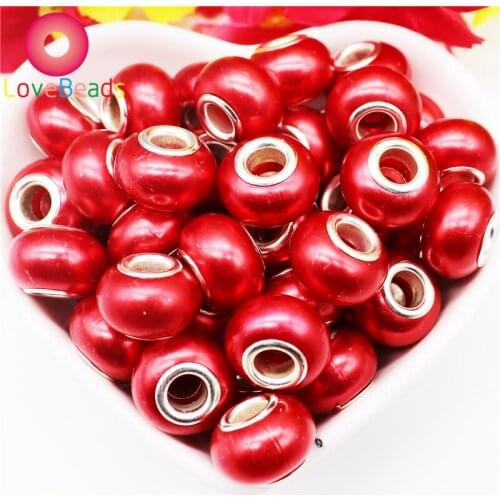 10Pcs/Lot Red Color Resin Murano Bead Large Hole Spacer Beads Fit European Charm Bracelet for Women Girls Craft Jewelry Making