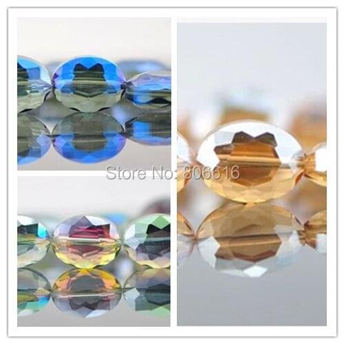 12*16MM 56Pcs Mix 3 Colors Oval Pressed Glass Crystal Strand Jewelry Loose Beads