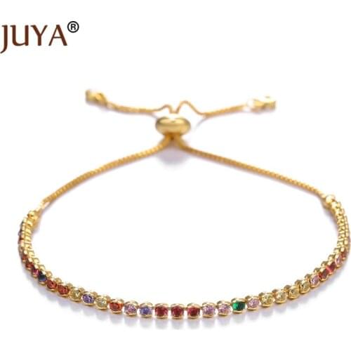 2019 New Rainbow Color Zirconia Rhinestone Adjustable Chain Bracelets Bangles For Women Statement Fashion Jewelry