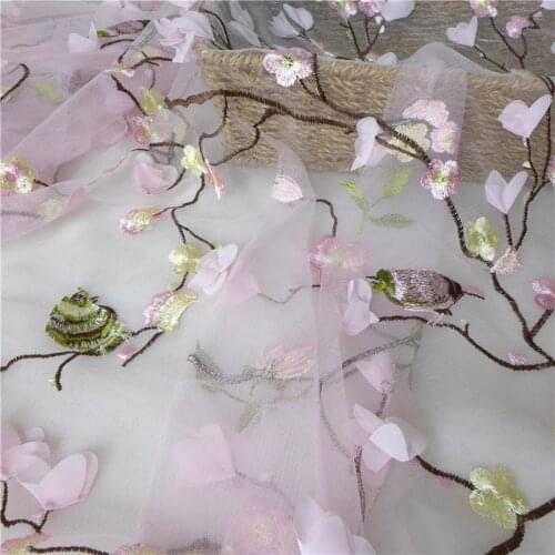 3D Chiffon Lace Fabric Embroidered Lace Birds Evening Dress Fabric Pink DIY Excipients lace Material Accessories