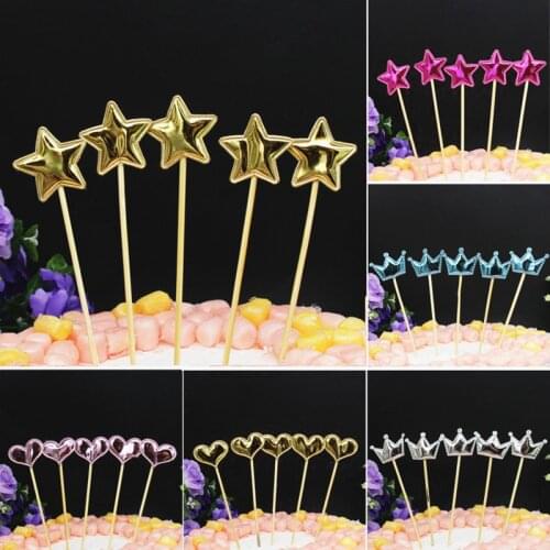 5Pcs Crown Star Cake Toppers Happy Birthday Toppers for Baby Shower Cake Topper Wedding Personalized Diy Party Cake Decoration