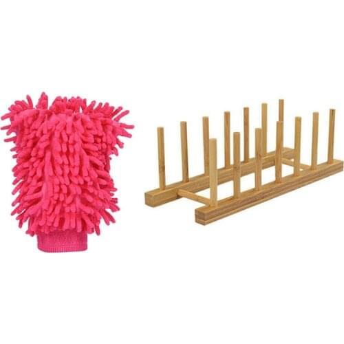 Promotion! 1 Pcs Chenille Cleaning Gloves Gloves & 1 Pcs 6 Grids Storage Tray Shelf Bamboo Holder Plate Bracket Drainer