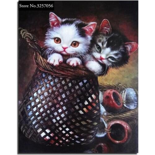 Diamond Embroidery Animal Diy Diamond Painting Cross Stitch Kits Diamond Mosaic Cats inThe Basket Crystal Embroidery Needlework