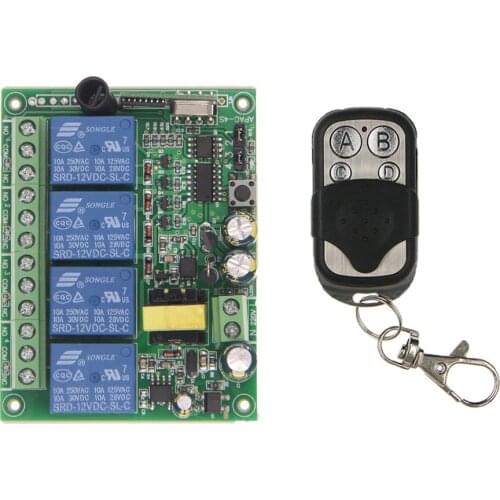 Wireless Remote Control Switch AC220V 4-Way Relay Module Learning Type Intelligent Lamp Receiving Controller Switch