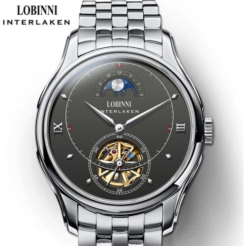 LOBINNI Luxury Stainless Steel Men Automatic Watches Moon Phase Mechanical Watch Sapphire Glass Waterproof Men Wirstwatch