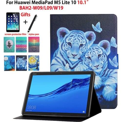 For Huawei MediaPad M5 lite 10 Smart Case Cover BAH2-W09/L09/W19 10.1" Funda Tablet Cartoon Protective Folio Skin Shell +Gift