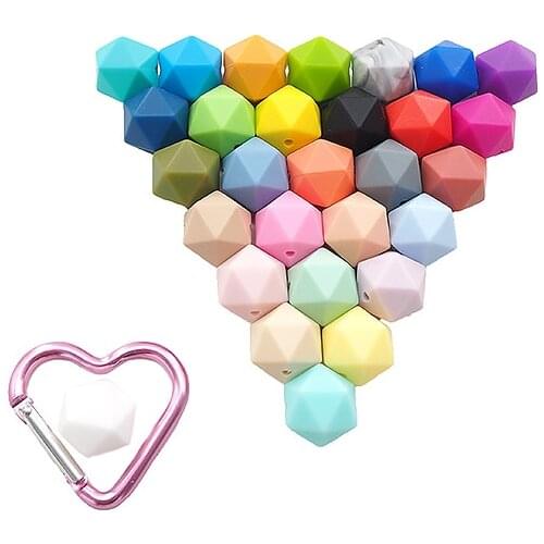 Chenkai 100pcs 14mm Silicone icosahedron Teether Beads Baby Geometric Bead For DIY Baby Teether Necklace or bracelet Accessories