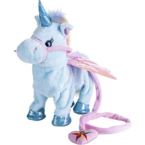 DHL20pcs 35cm Lovely Electric Walking Unicorn Plush Toy Soft Stuffed Animal Electronic Unicorn Doll Sing the Song for Baby Gifts